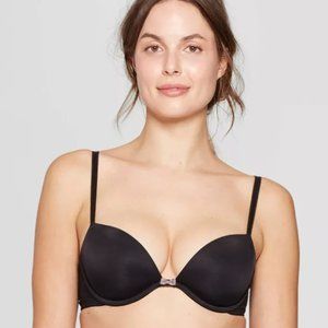 Auden Lightly Lined Black Plunge Bra, Lacy Straps